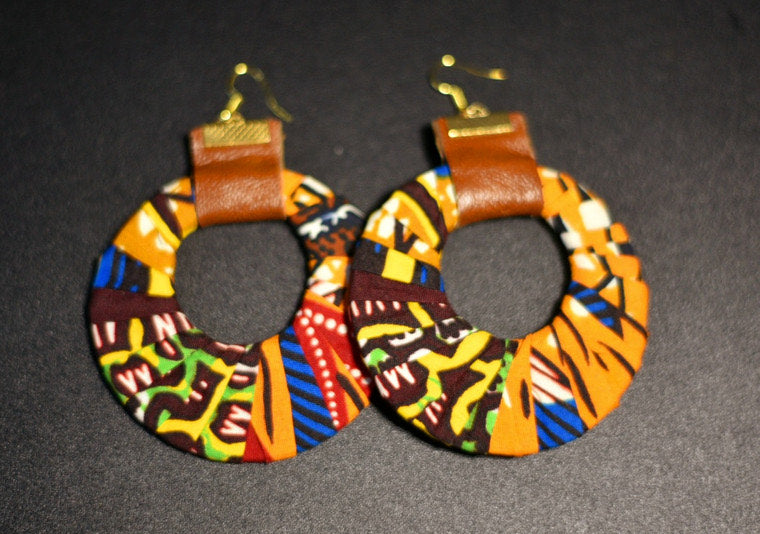 Naa Ankara Handmade Fabric Leather Hoops
