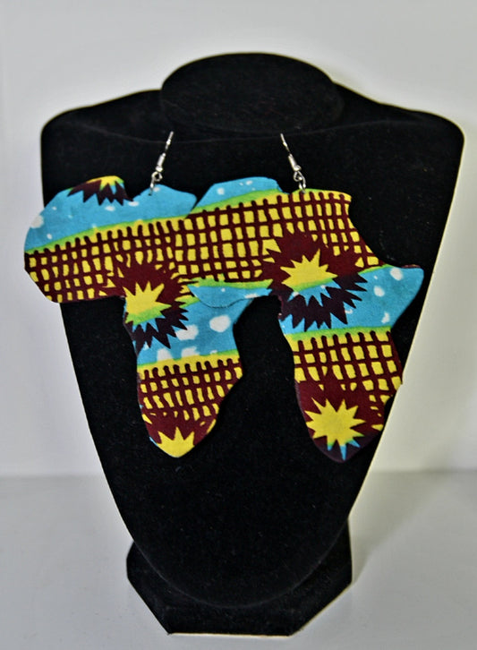 Map of Africa Ankara Handmade Earrings