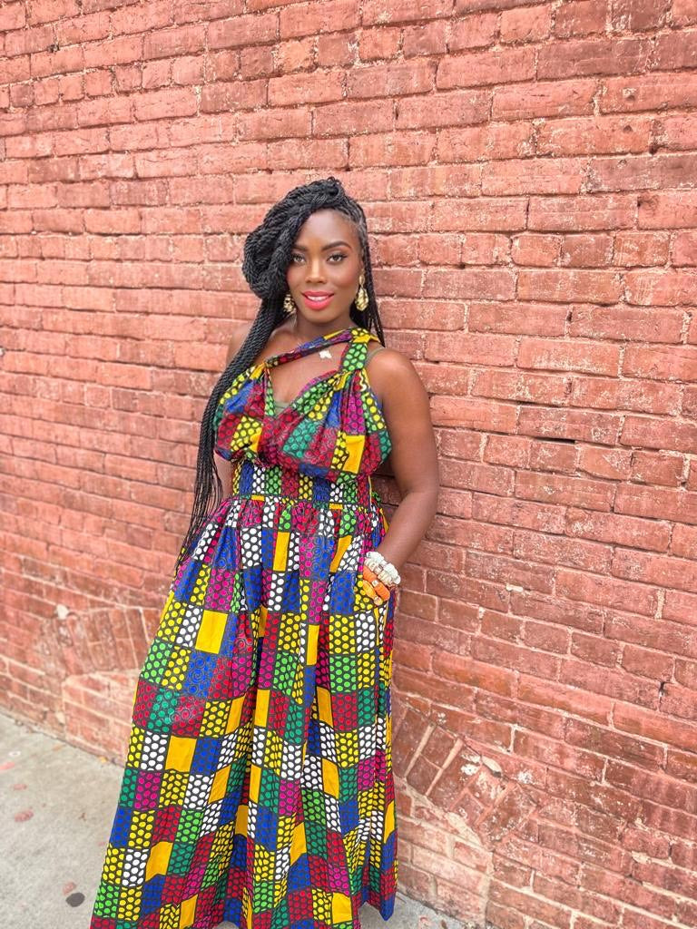 Skittles Ankara Long Dress with Halter Neck