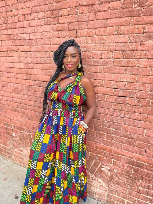 Skittles Ankara Long Dress with Halter Neck