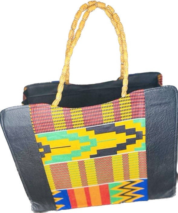 Beaded Leather Kente Handbag