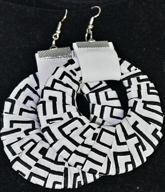 Naa Ankara Handmade Fabric Leather Hoops