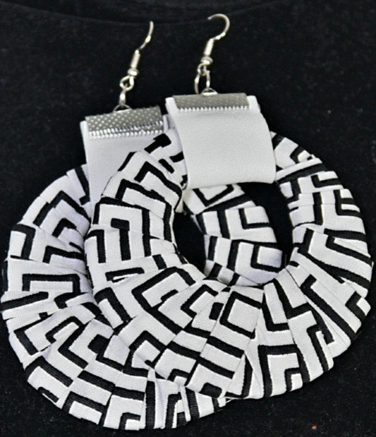 Naa Ankara Handmade Fabric Leather Hoops