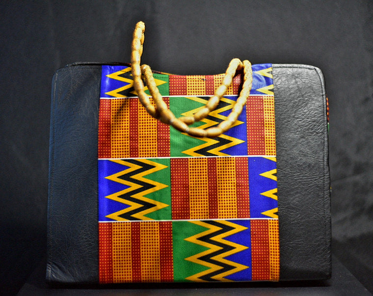 Beaded Leather Kente Handbag