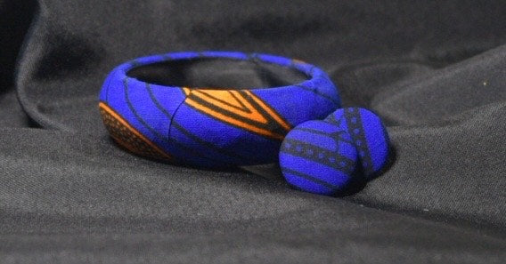 Orange & Blue Ankara Handmade Bracelet and Earrings Set