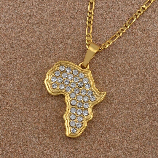 Sika  Necklace (Africa Map ) Plated Gold Rhinestones Unisex Gold Color Stainless Authentic Jewelry Ghanaian